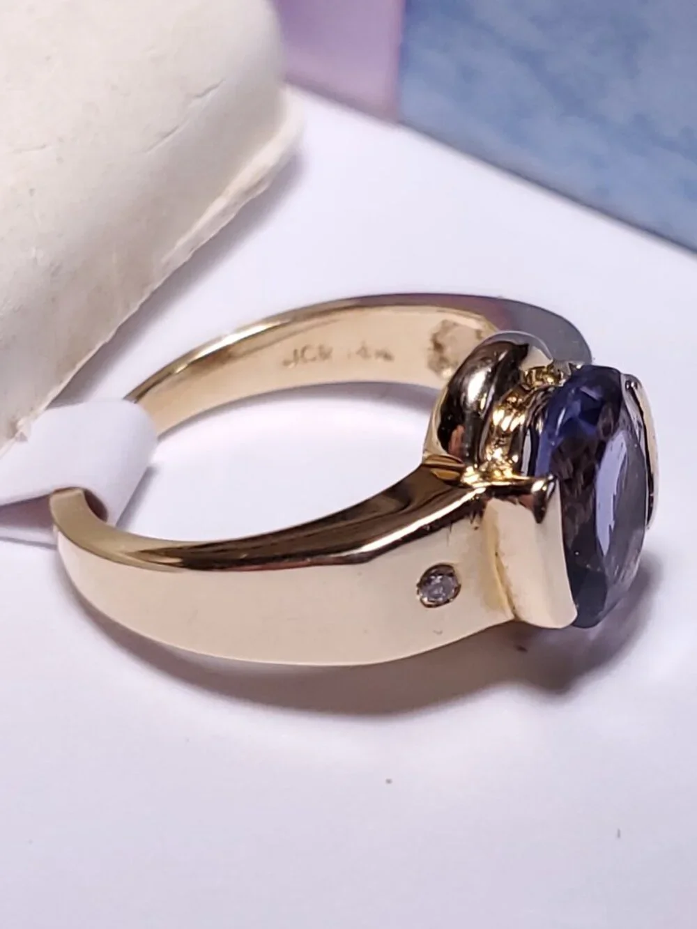 Estate 1.75ct Natural Tanzanite & Diam JC Rinker 14Kt YG 1/2 bezel S-4 Ring24967